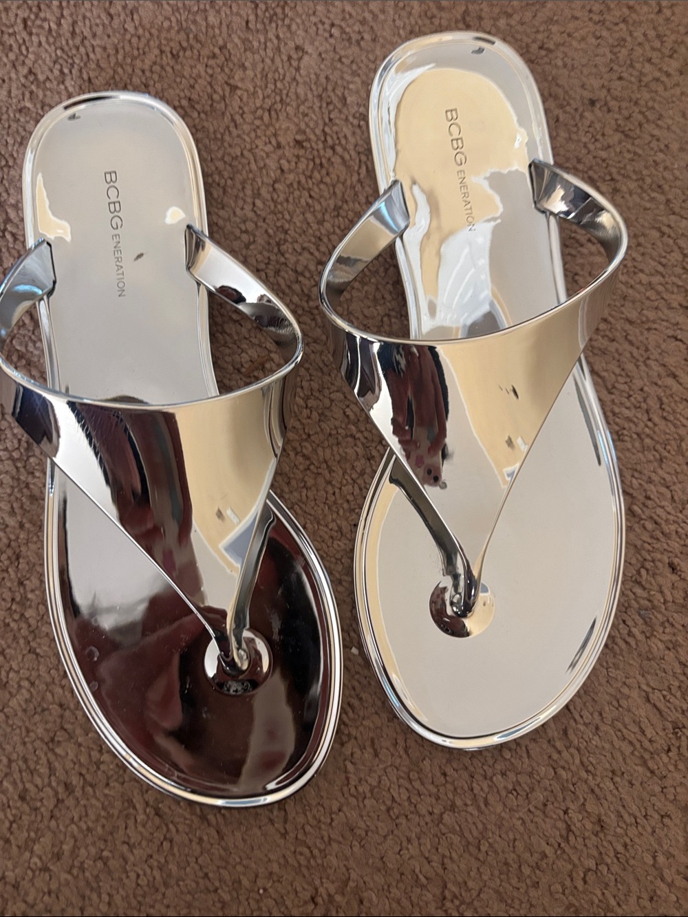 BCBGeneration Metallic Silver Thong Sandals